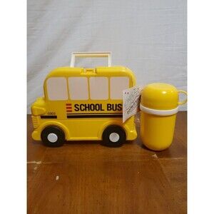 Kinder Collection School Bus Lunch Box With Thermos NWT Small Crack Near Handle